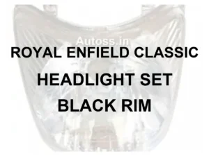 ROYAL ENFIELD CLASSIC HEAD LIGHT SET BLACK RIM - model identification graphic using faded owner-supplied illustrative headlight photo; not an exact-part photo