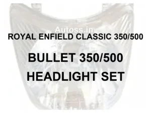 ROYAL ENFIELD CLASSIC 350 500 BULLET 350 500 HEAD LIGHT SET - model identification graphic using faded owner-supplied illustrative headlight photo; not an exact-part photo