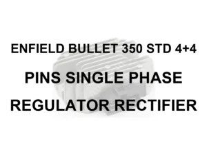 ENFIELD BULLET 350 STD 4+4 PINs SINGLE PHASE RR UNIT - model identification title card with 70 percent faded generic regulator rectifier motif; not verified exact-part photo