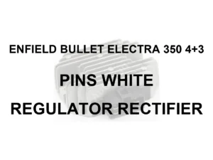 ENFIELD BULLET ELECTRA 350 4+3 PINs WHITE RR UNIT - model identification title card with 70 percent faded generic regulator rectifier motif; not verified exact-part photo