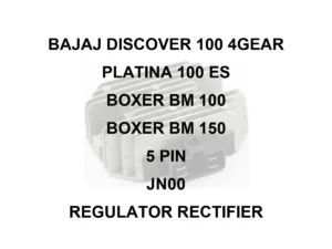 BAJAJ RR UNIT FOR BAJAJ DISCOVER 100 4GEAR | PLATINA 100 ES | BOXER BM 100 | BOXER BM 150 | 5 PIN | JN00 | REGULATOR RECTIFIER - model identification title card with 70 percent faded generic regulator rectifier motif; not verified exact-part photo