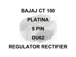BAJAJ RR UNIT FOR BAJAJ CT 100 | PLATINA | 5 PIN | DU62 | REGULATOR RECTIFIER - model identification title card with 70 percent faded generic regulator rectifier motif; not verified exact-part photo