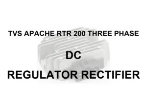 TVS APACHE RTR 200 THREE PHASE DC RR UNIT - model identification title card with 70 percent faded generic regulator rectifier motif; not verified exact-part photo