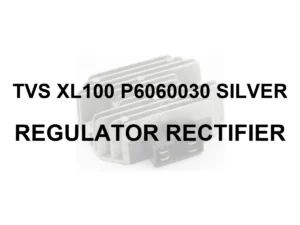 TVS XL100 P6060030 SILVER RR UNIT - model identification title card with 70 percent faded generic regulator rectifier motif; not verified exact-part photo