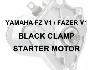 YAMAHA FZ V1 FAZER V1 BLACK CLAMP STARTER MOTOR - 70 percent faded illustrative starter motor with black model lettering, no red panel or border