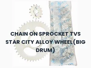 CHAIN ON SPROCKET TVS STAR CITY ALLOY WHEEL(BIG DRUM)