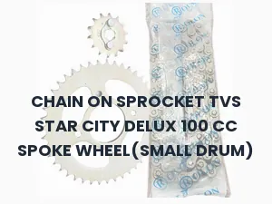 CHAIN ON SPROCKET TVS STAR CITY DELUX 100 CC SPOKE WHEEL(SMALL DRUM)